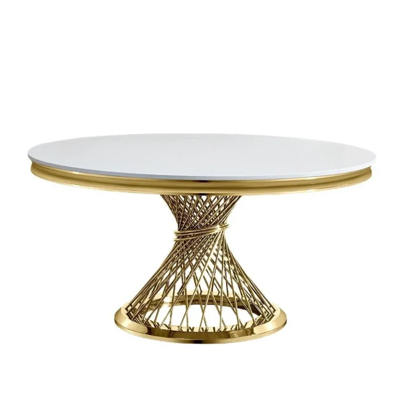 Marble round dining table high-end wedding outdoor wedding banquet round table stainless steel dining table