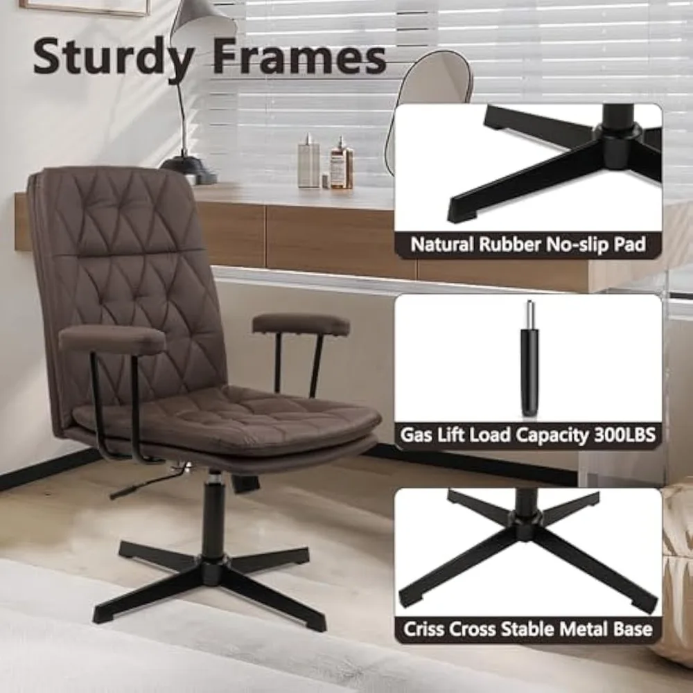 كرسي مكتب كلاتينا بدون عجلات، كراسي مكتب متقاطعة من الجلد بأذرع، كرسي كمبيوتر حديث بأرجل متقاطعة، ارتفاع متوسط الظهر أ #5
