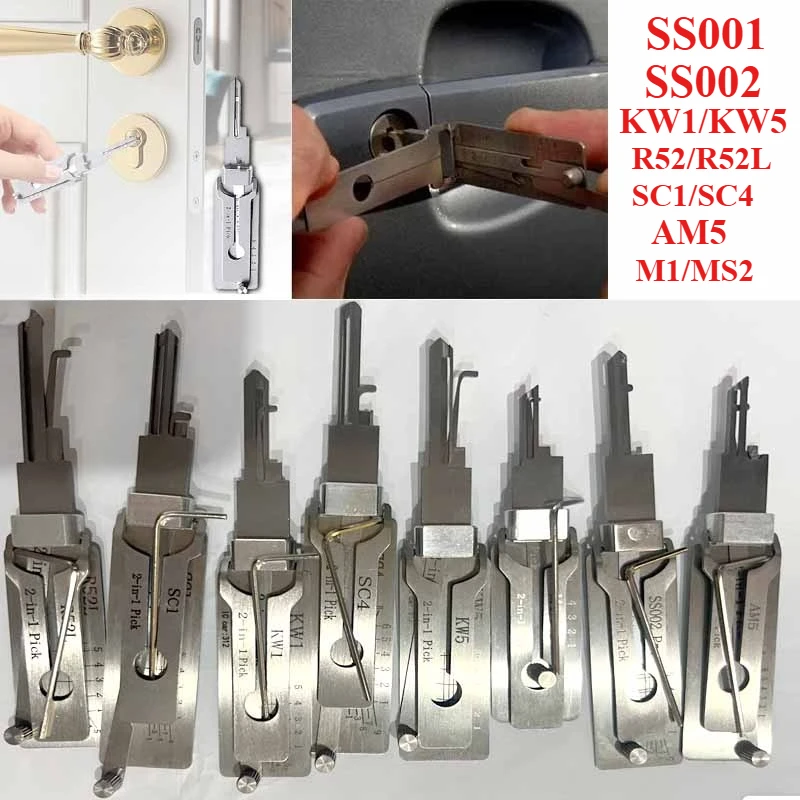 

SC1 SC4 KW1 M1/M2 AM5 KW5 M1/MS2 SS001 SS002 R52 R52L 2 in1 Locksmith Tools Master Key Decoder Micha Decoder Lishi Lock Picking