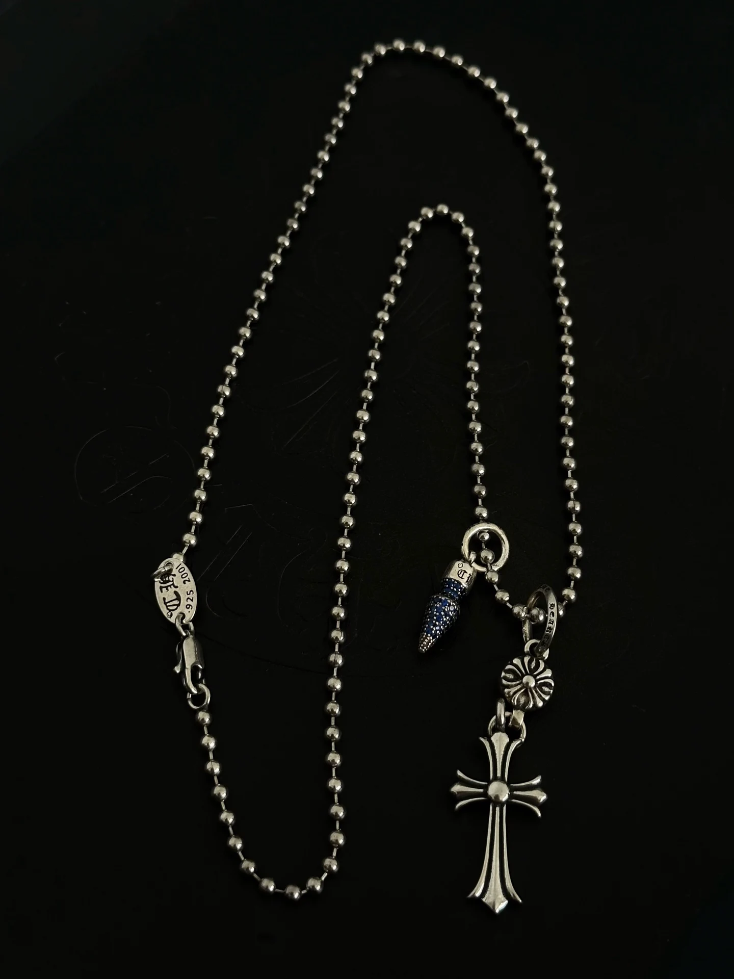 S925 sterling silver retro old cross pendant necklace light luxury personality small nail pendant CH accessories
