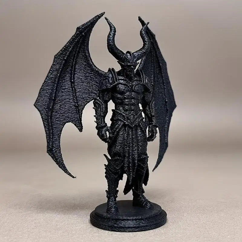1Pcs Demon Warrior Resin Statue Horned Winged Devil Figurine Black 3D Printed Model Ornament For Desktop Table Home Decoration