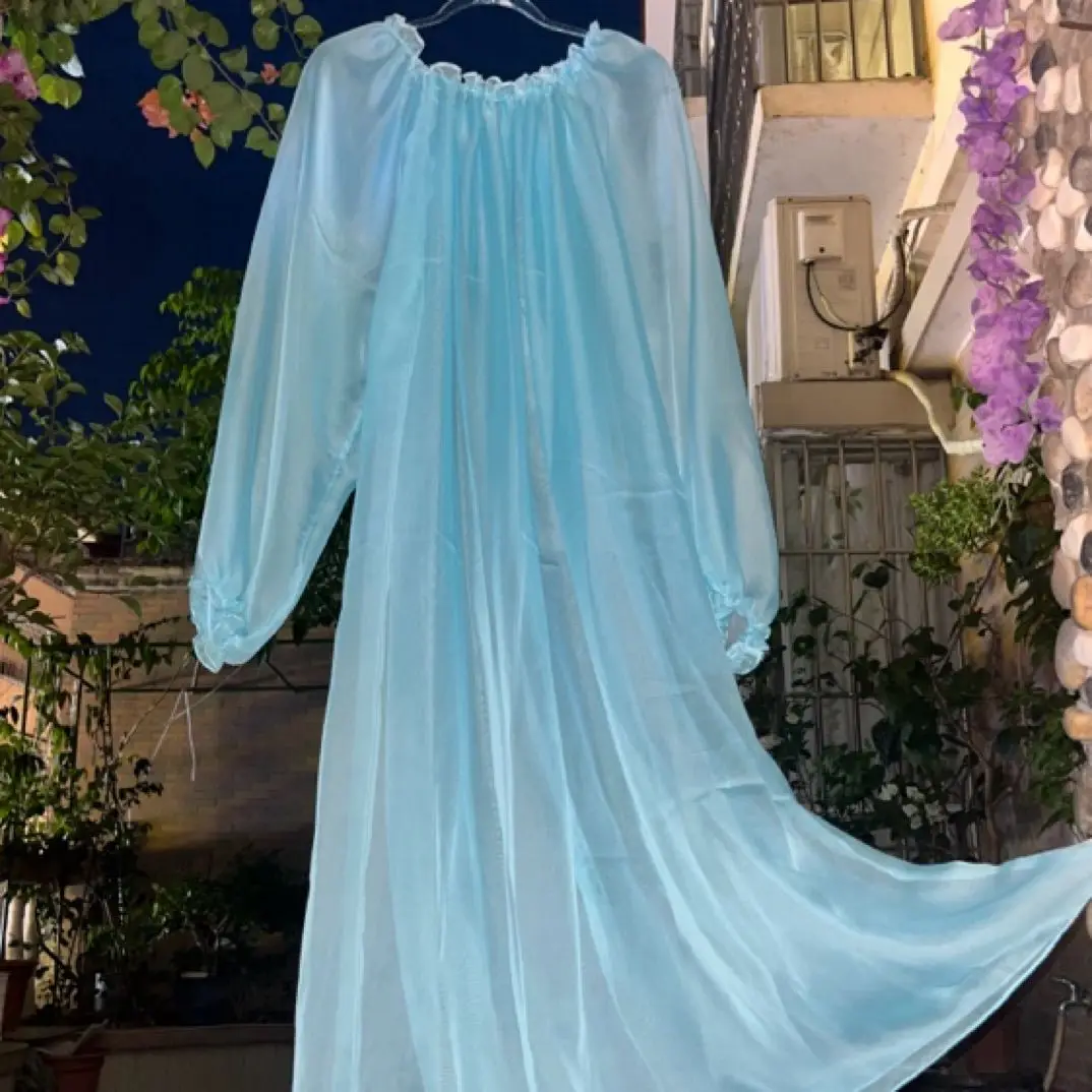 Glossy Women Mesh Voile Long Dress Loose Maxi Dress Pullover Elegant Dresses Sleeping Wear