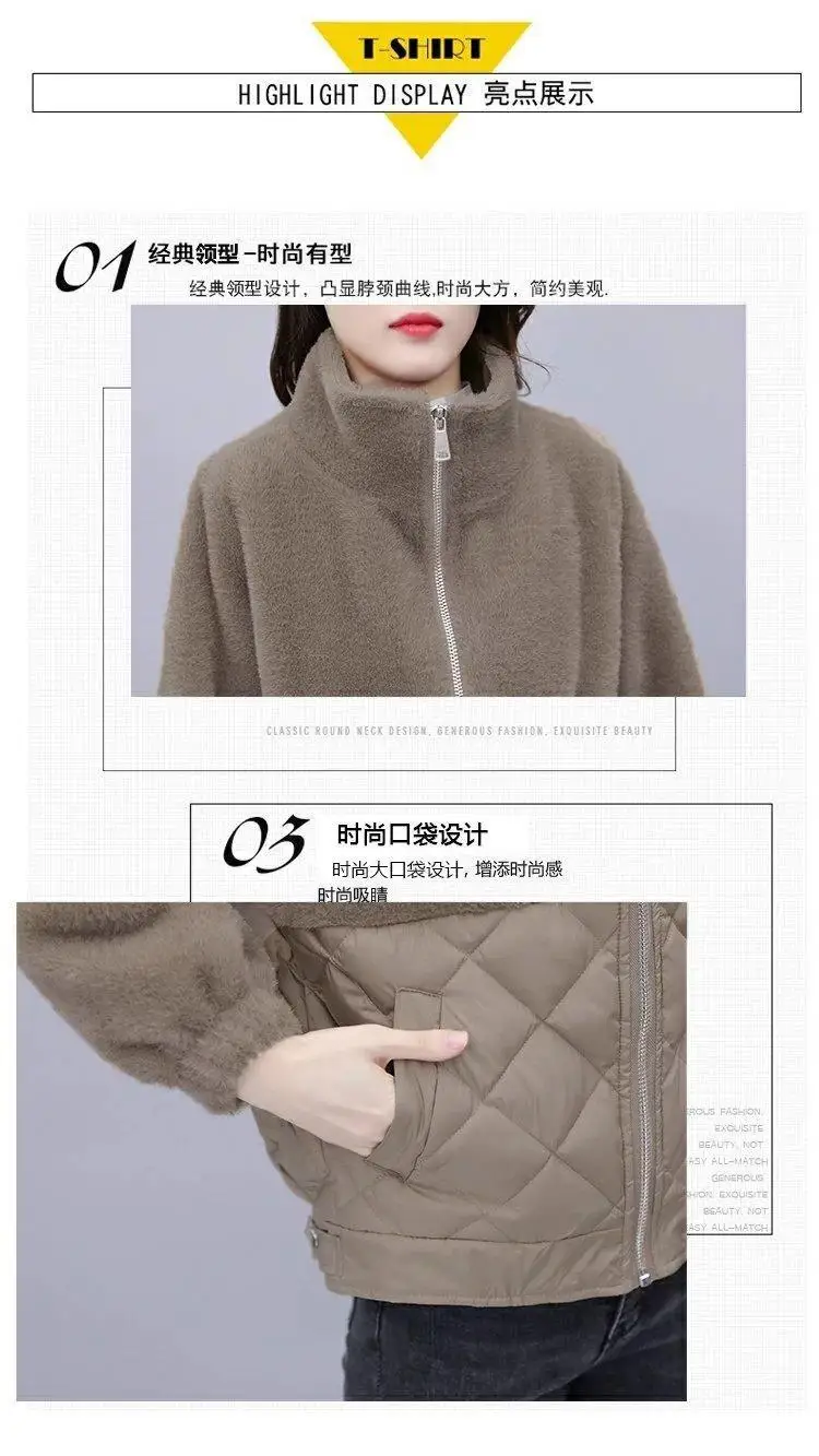 Lamb Wool Zipper Hoodie for Women Korean Cotton Jacket Short Thick and Plush Jacket