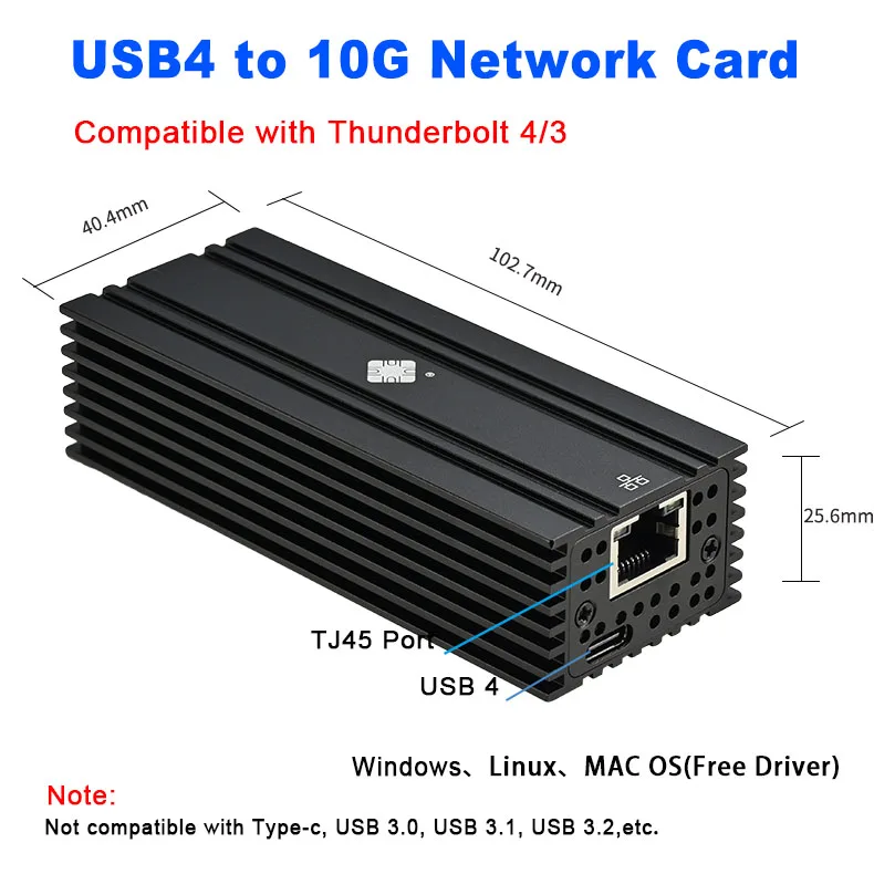 

Ethernet-адаптер USB4–10 ГБ, совместимый с Thunderbolt 3/4 10G с одним портом RJ45 10GBASE-T Ethernet Поддержка Mac