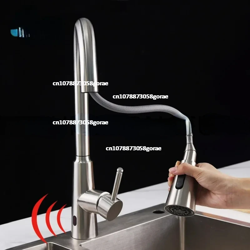 Modern touchless smart pull out 304 stainless steel automatic sensor kitchen faucet sink tap