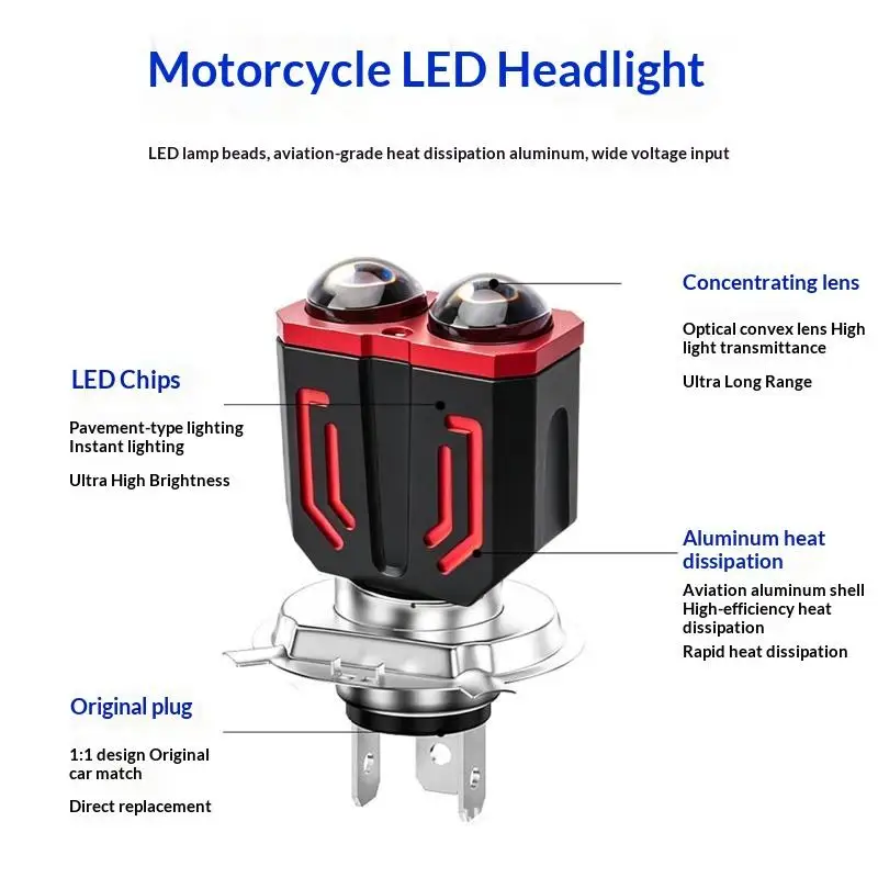 1Pcs Fog Lights 12-80V H4 LED Moto BA20D 1200LM LED Motorcycle Headlight Bulbs CSP Yellow White Hi Lo Lamp Scooter Accessories