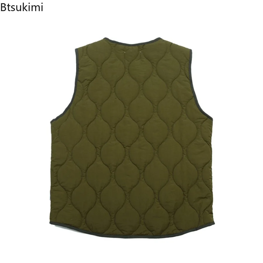 Cotton Sleeveless Jacket Men's Safari Style Vintage Cardigan Coats Warm Vest Winter Street Trend Loose Cotton Padded Vests Male
