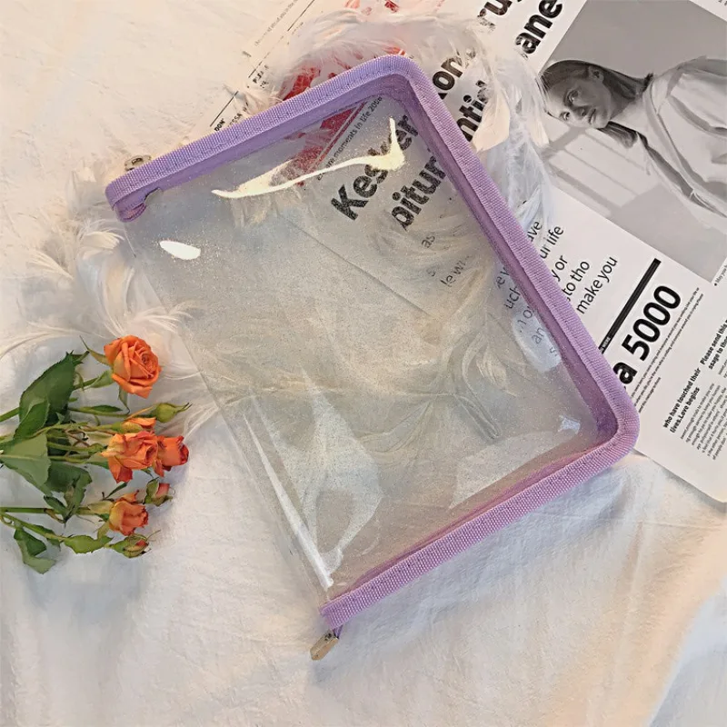 PVC PP Glitter Transparent Storage Organizer Bag A5 A4 Zipper File Bag File Folder Case Bags Stationery Holder view 6