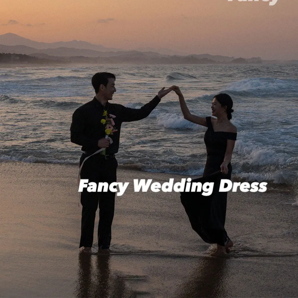 

Fancy Simple Black Beach Korea Wedding Dress Photo Shoot A Line Back Corset Bridal Gown Customized Elastic Satin Evening Dresses
