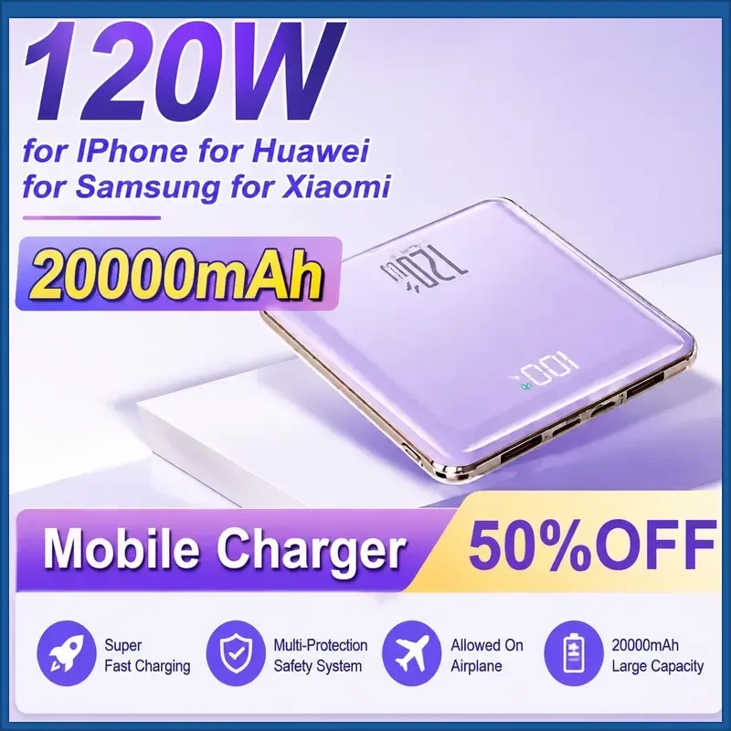 20000mAh 120W for IPhone for Huawei for Samsung for Xiaomi Power Bank Super Fast Charging Powerbank