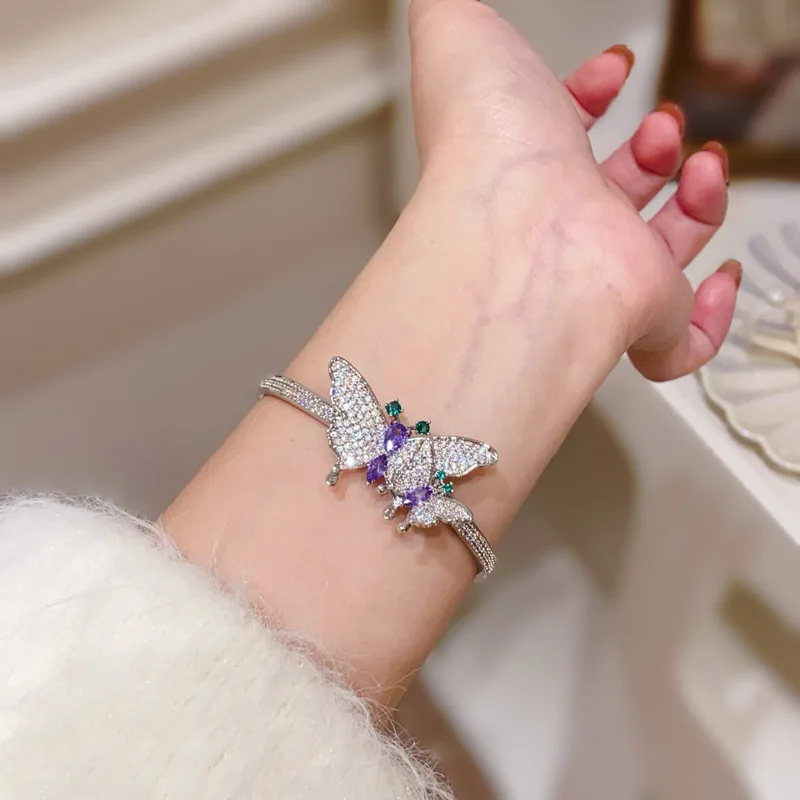 CC Violet Full Diamand Butterfly Bracelet for Women Bangle Fashion Accessories Shining Zirconia Bijoux Jewelry