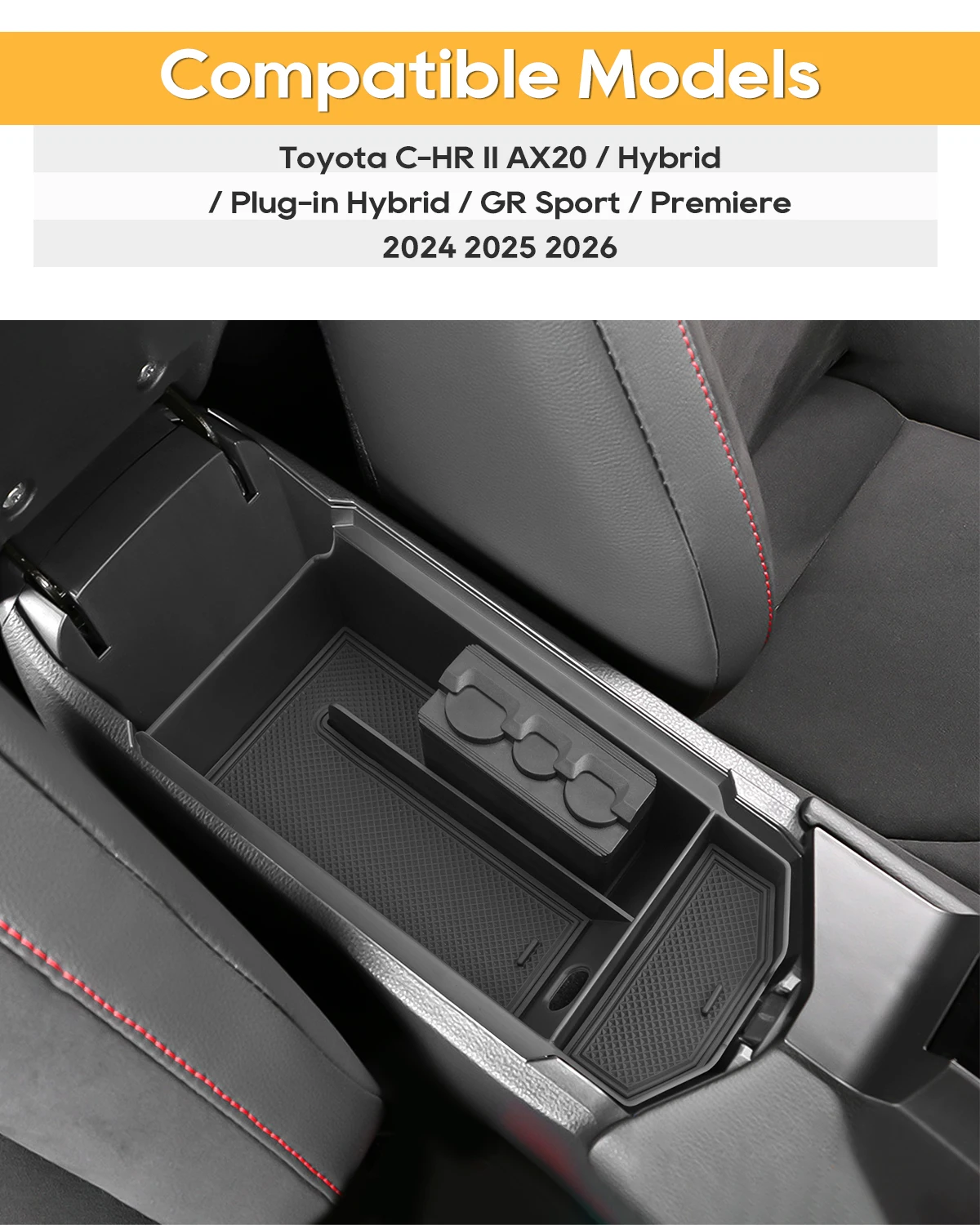 LFOTPP Car Central Armrest Storage Box for Toyota C-HR Hybrid 2024 2025 2026 Non-slip Container Auto Toyota C-HR Accessories