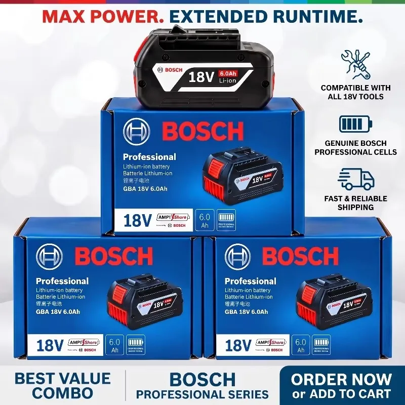 Certified Grade Bosch 18V 6Ah Rechargeable Battery, Factory Quality Control