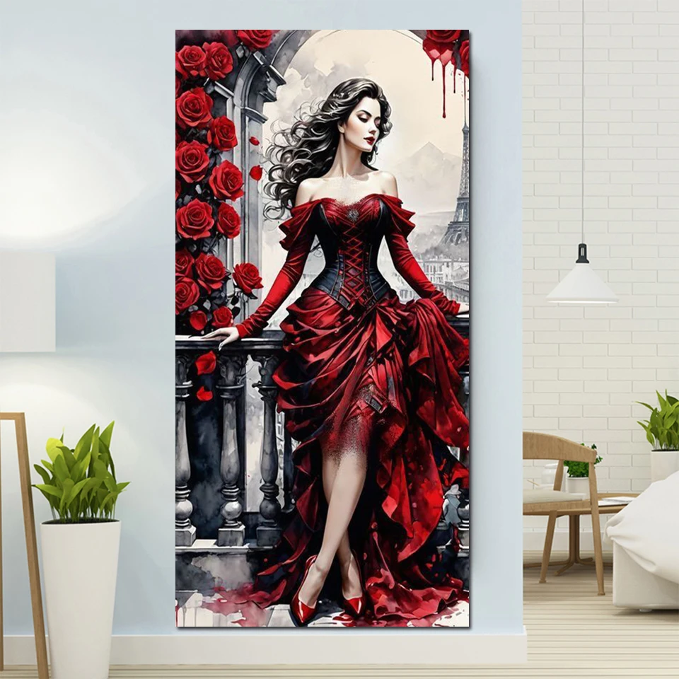 Sweet Woman Diamond painting New 2024 Full diamond art Jewelry cross stitch mosaic Picture New 2024 Red Skirt Beauty Home Decor