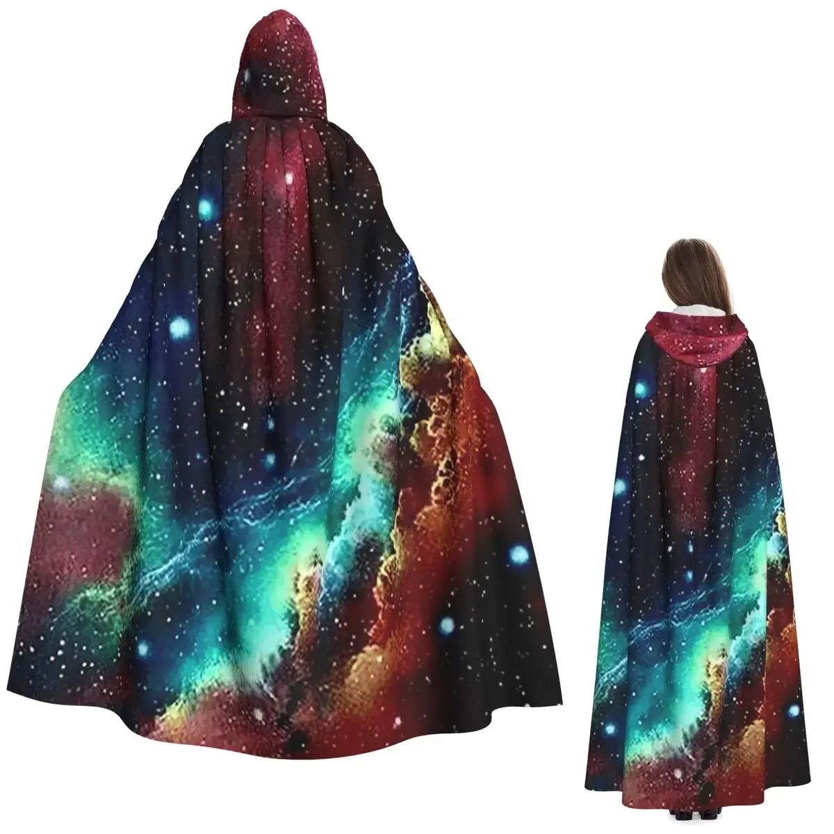 Custom Constellation Star Clusters Galaxies Print Halloween Long Hooded Cloak Witch Medieval Costume Cosplay Cape HalloweenParty