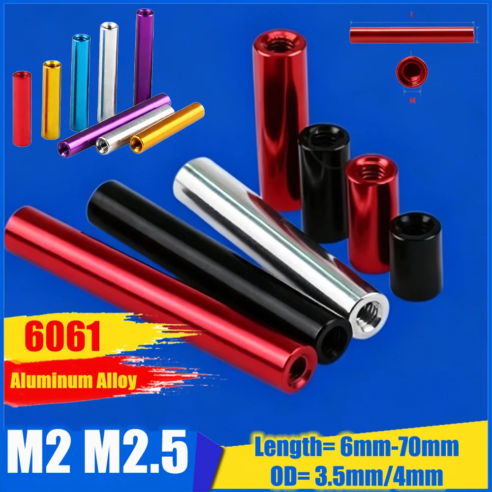 

M2 M2.5 Colorful Anodized Aluminum Round Connecting Stud Double End Through Hole Female Thread Spacer Support Pull Rod Fastener