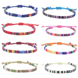 Bohemia National Style Handmade Cotton Linen Woven Bracelet For Women Men Colorful Rainbow Friendship Bracelet Fashion Jewelry