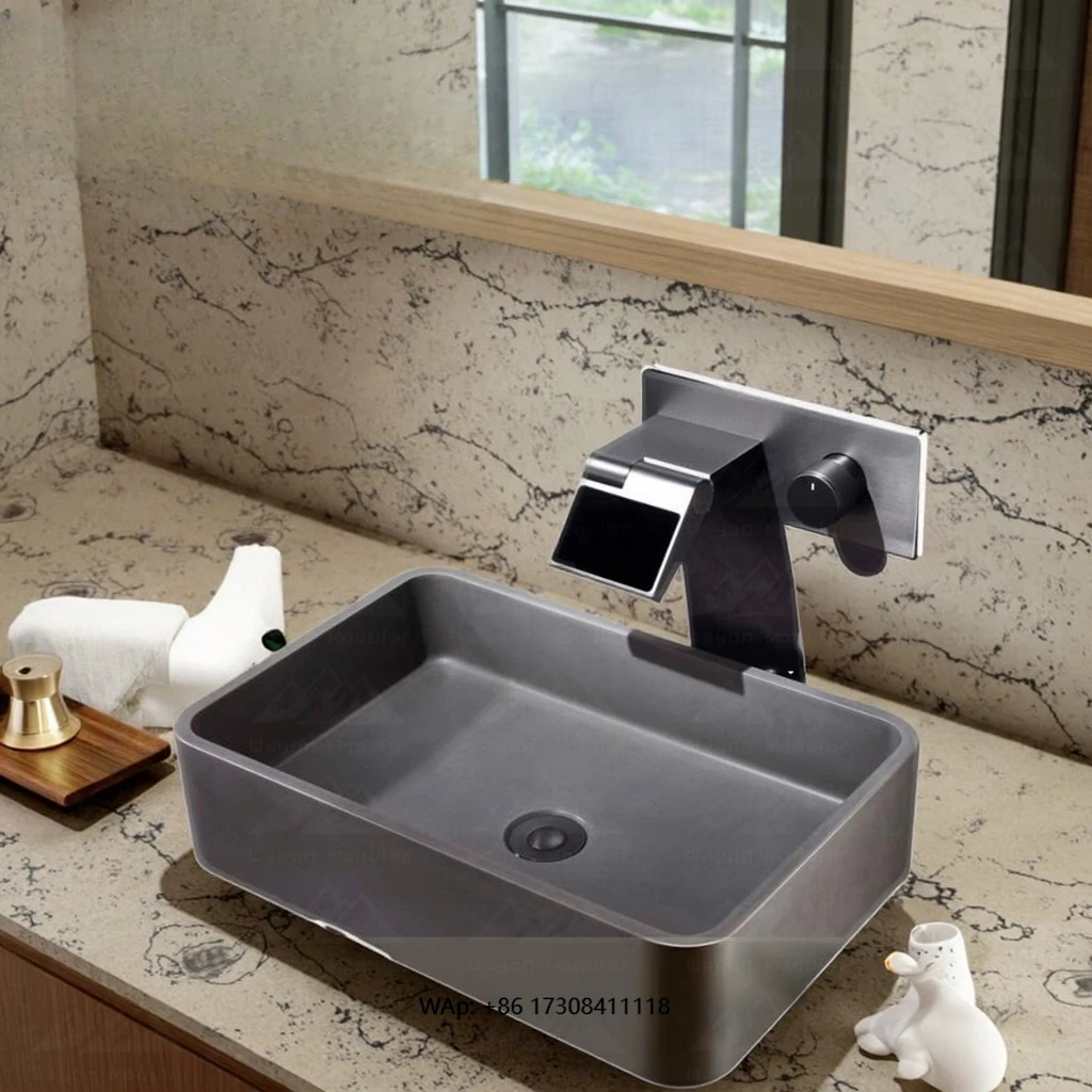 Solid Brass Wall Hanging Basin Faucet Dark Black G 1/2 Villa Thread