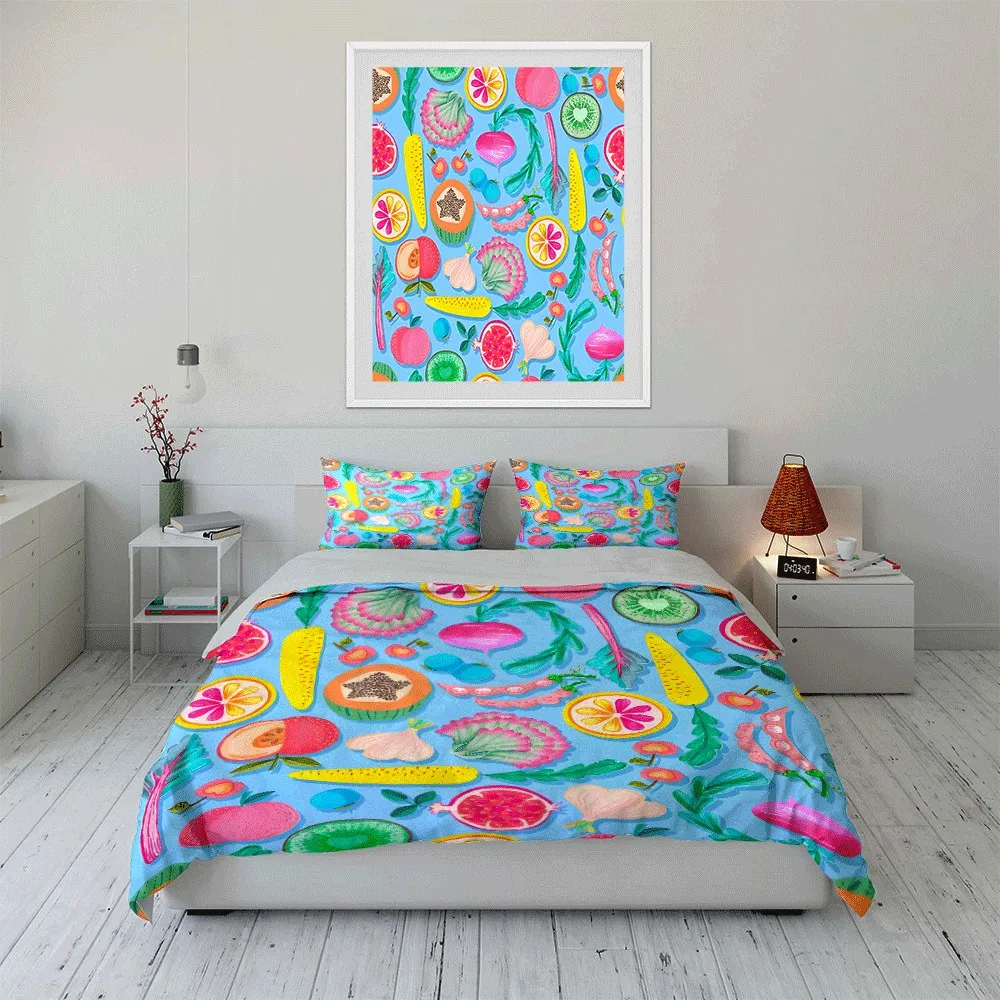 Colorful Fruit and Vegetable Design Set Exquisite three-piece bedding set gift for kids and adults