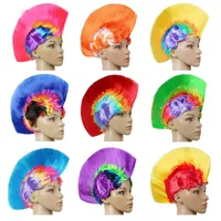 Hot 2 pcs Punk Wig Mohawk fashion synthetic Party Rainbow Halloween Party Festival Fashion Rainbow Wig Cockscomb Hair JF001