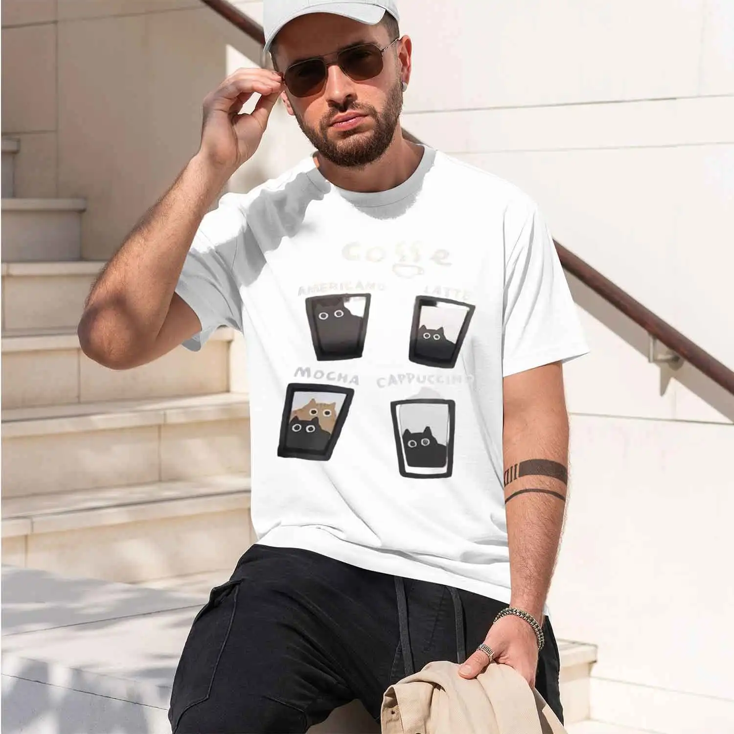 Cute Coffee Design Men's T-Shirt With Amerano Latte Mocha Cappuccino Themes For Casual Wear In Spring And Autumn Perfect Gift Fo