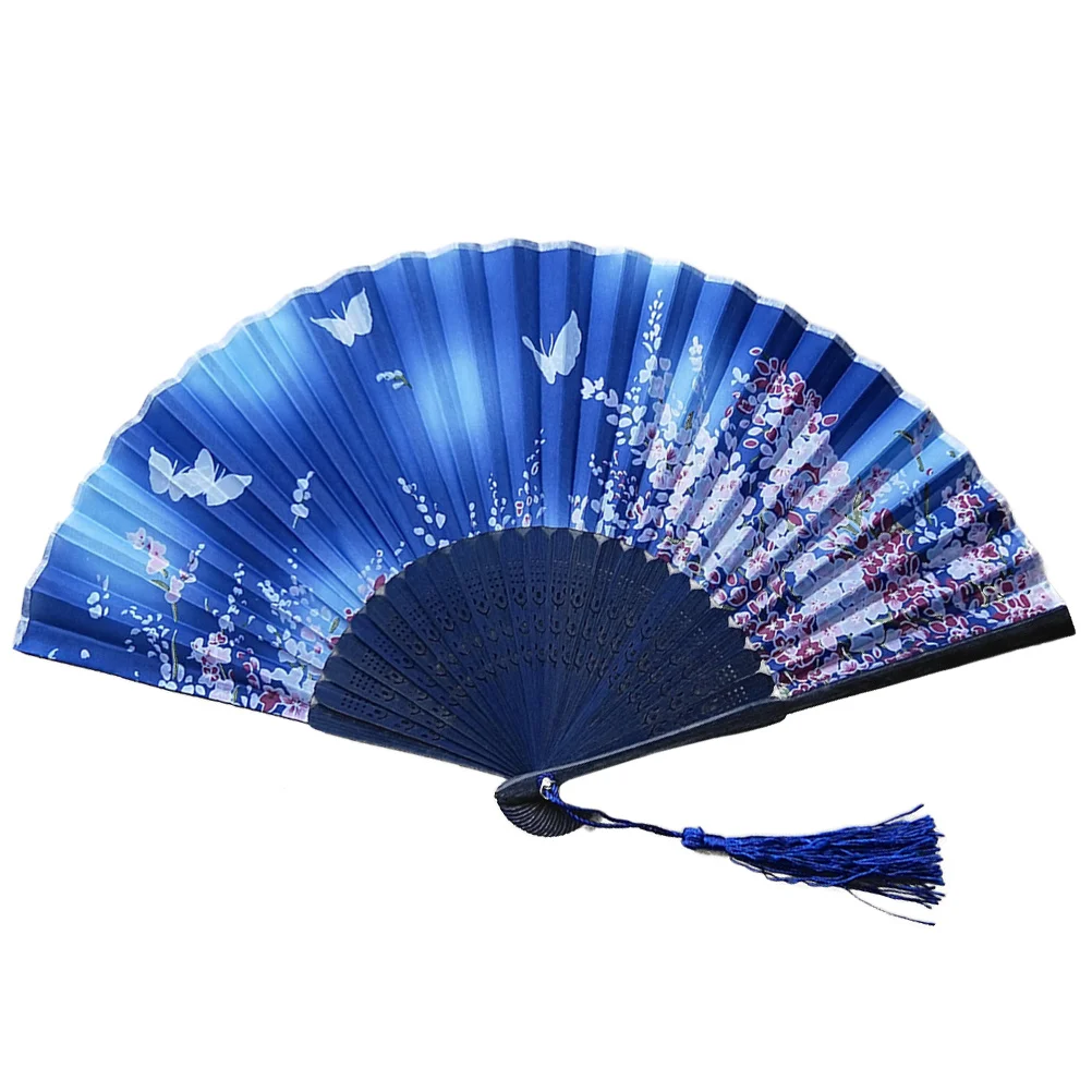 مروحة يد أنيقة مقاس 6 بوصات للنساء مصنوعة من الخيزران والحرير، مروحة صيفية قوية قابلة للطي، مثالية لحديقة الأحداث الخارجية #3