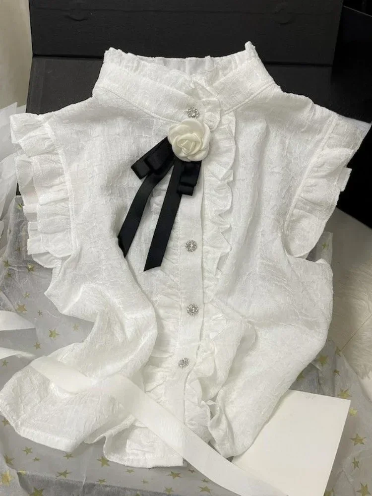 Blusas Mujer De Moda 2022, туника без рукавов, милые блузки для женщин, элегантные рубашки без рукавов с воротником-стойкой, модный корейский укороченный топ