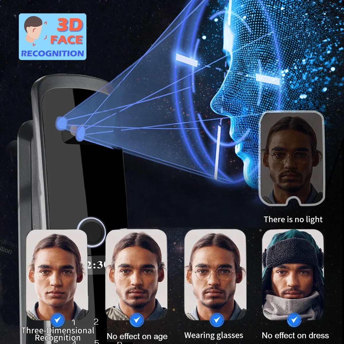 Manufacturer Price  Fully Automatic Digital Lock  Wifi  cam era 3D Face Recognition Biometric Fingerprint Smart Door Lock