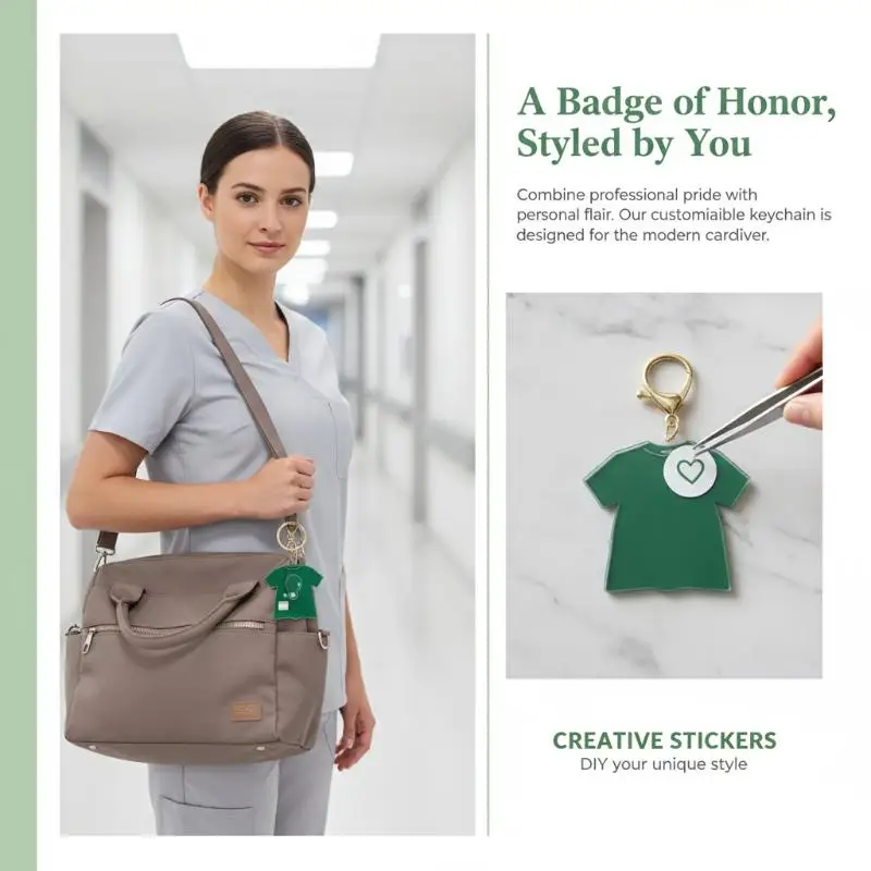 Medical Scrub Keychain with Stethoscope Decor Eco-friendly 2D Printed Design Pendant for Nurse Graduation Ceremony Gift
