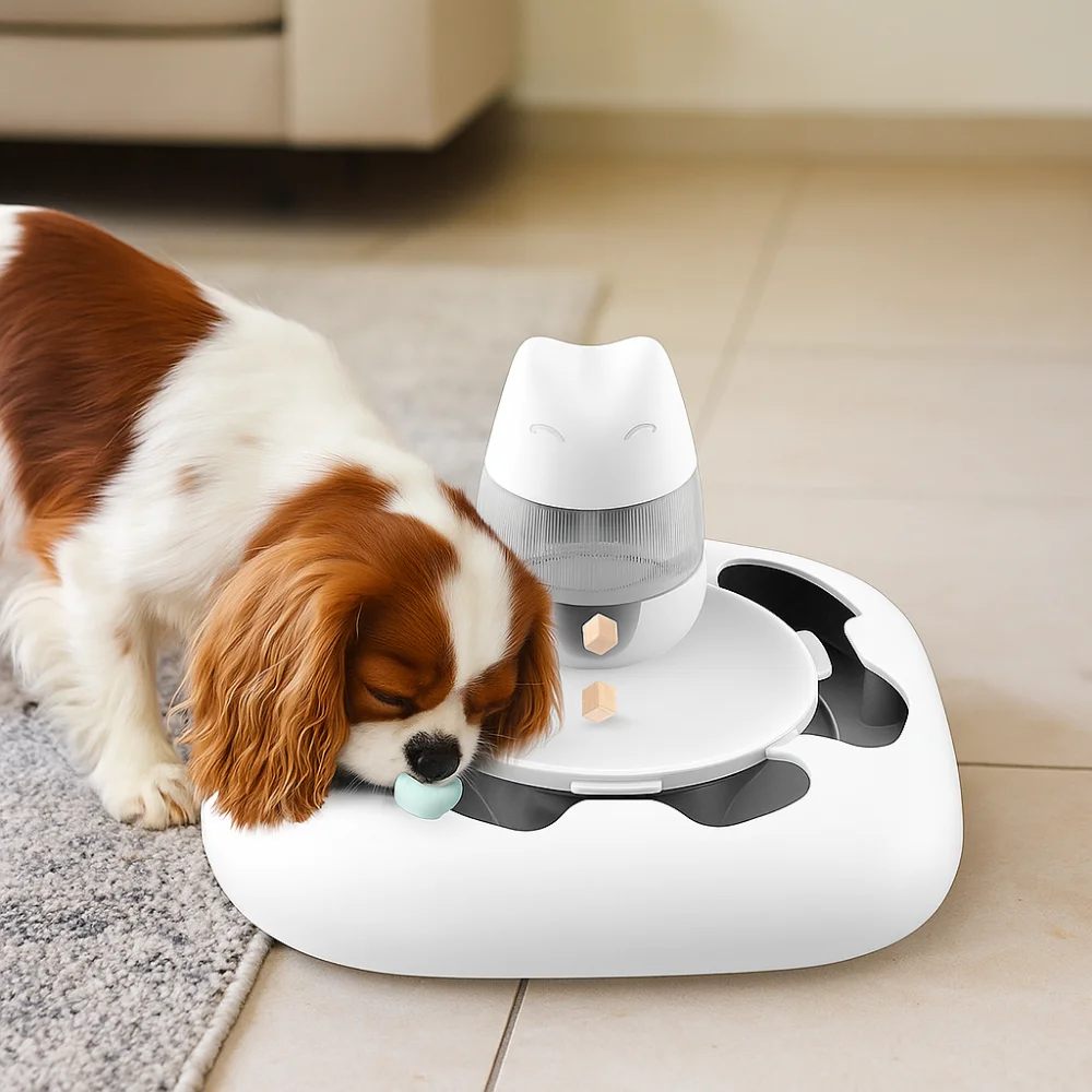 

Electric Cat Treat Dispenser Toy Rounded Roller Track Cat Teasing Toys USB Charging Rotating Automatic Pet Feeder Pet Exercise
