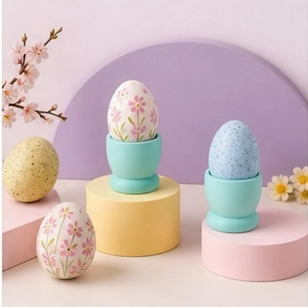 6Pcs Wooden Easter Egg Cups Realistic Goblet Design for Kids DIY Crafts Safe Smooth Wood Egg Holder for Kitchen Countertop