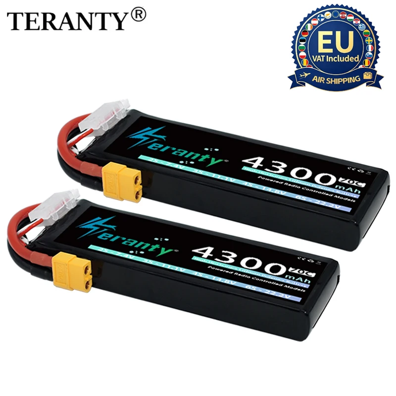 1/2 Stück TERANTY Lipo-Akku 2S 7,4V 70C 4300mAh mit Deans XT60-Stecker für RC-Auto, LKW, Fahrzeug, Buggy, Losi RC-Rennmodelle, Ersatzteile