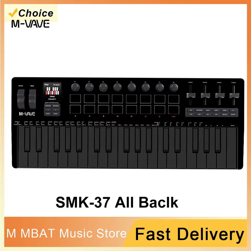 M-VAVE SMK 37 PRO 37鍵RGB MIDIキーボード、16ドラムパッド搭載