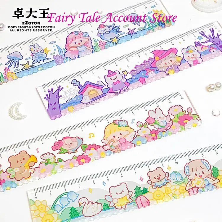 

Zhuo Dawang Ruler 15cm Wave Line Cute Acrylic Ruler Students Learn Portable Measurement