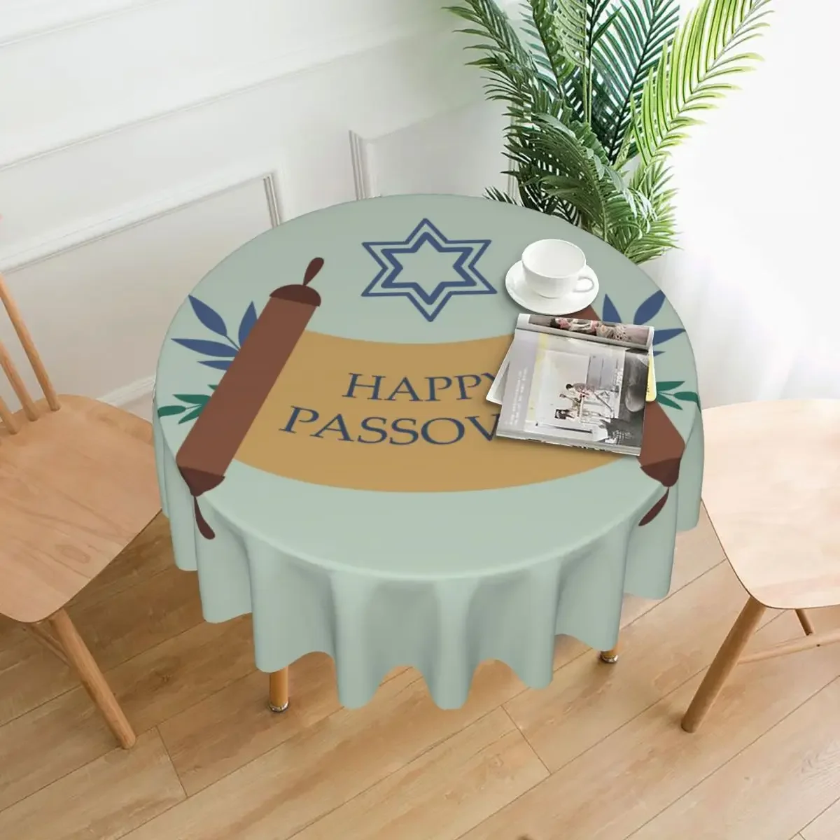 Happy Jewish Passover Tablecloth Star of David Outdoor Round Table Cover Elegant Design Table Cloth For Banquet Christmas Party