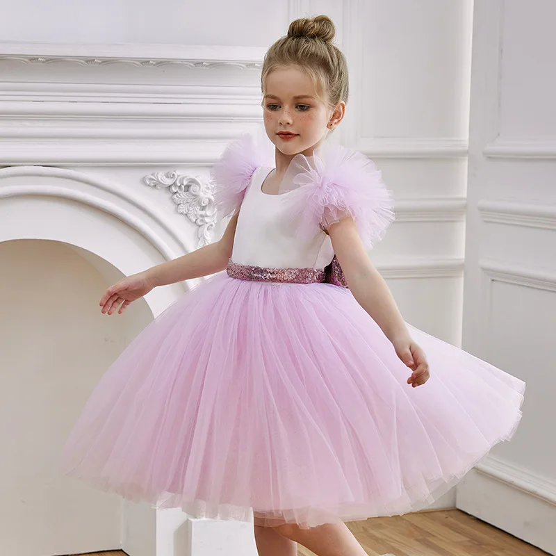 Summer New Girls' Light Purple Mesh Fluffy Skirt Birthday Party Princess Skirt Sweet and Elegant Casual Skirt