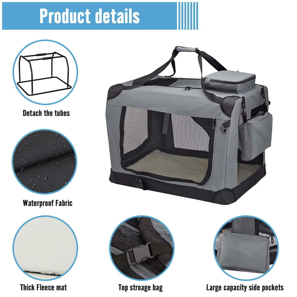 기본 접이식 휴대용 애완견 강아지 이동장 켄넬 소프트 실내/실외 스틸 프레임 통기성 지퍼 잠금 박스