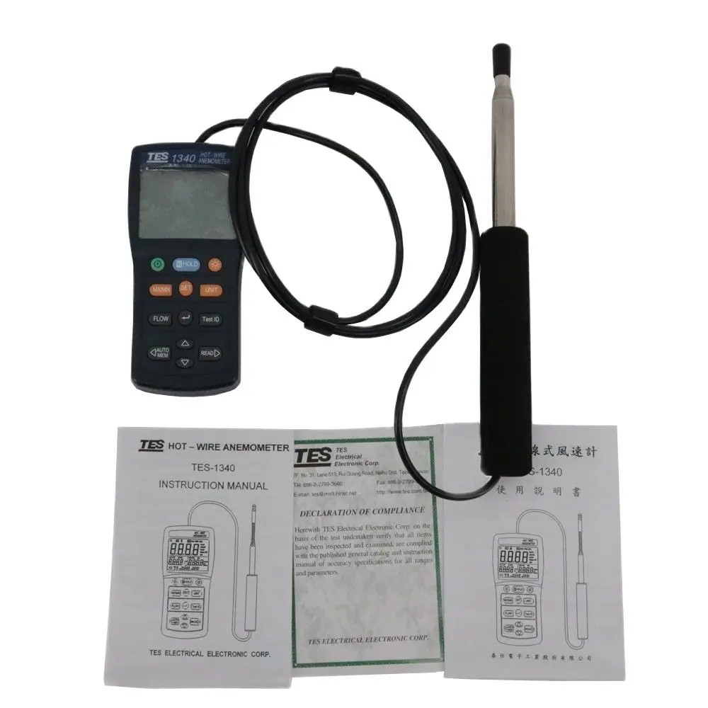 TES-1340 Digital Hot-Wire Anemometer 0.01 m/s Resolution Air Flow Tester Wind Speed Meter