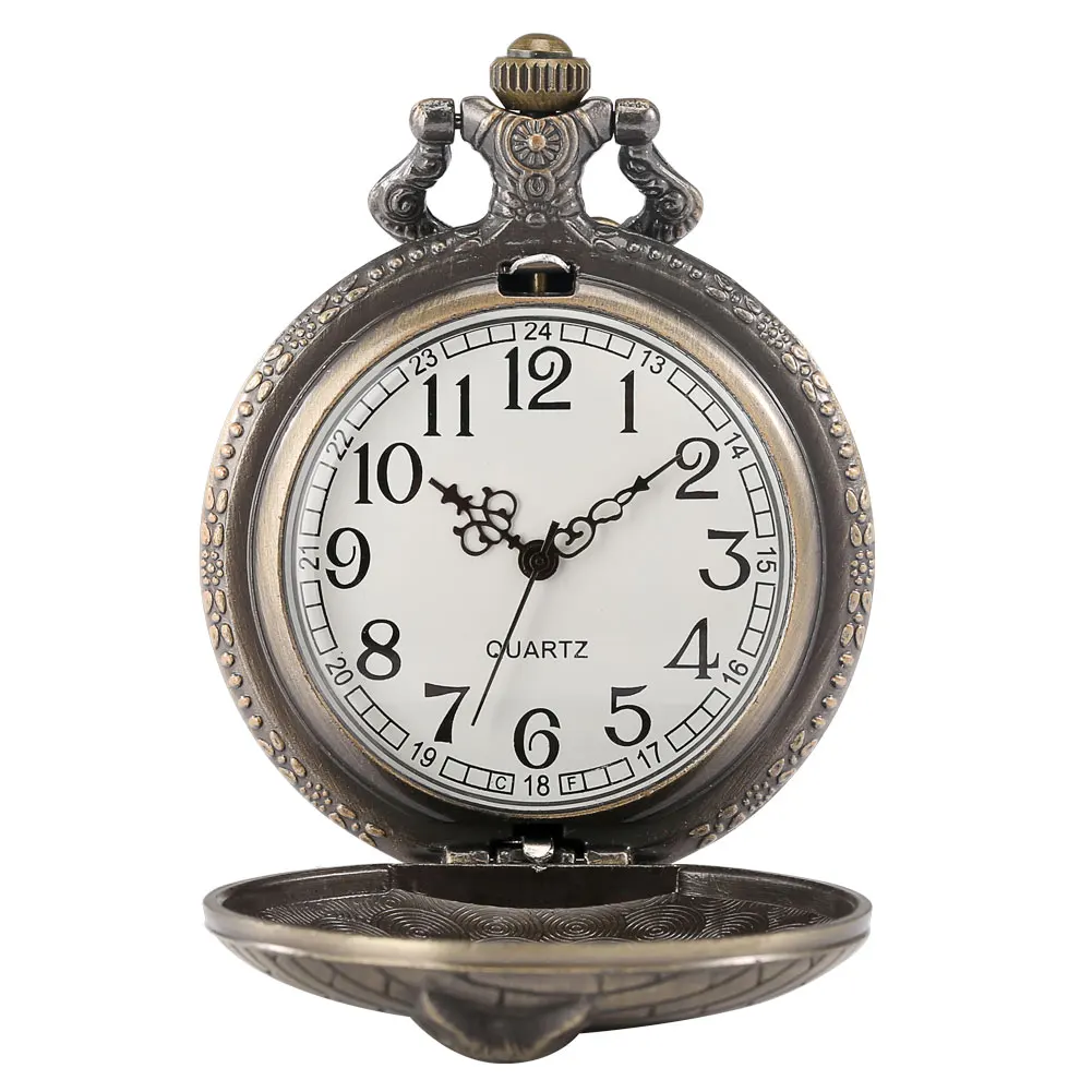 Vintage Bronze Cat Embossed Pocket Watch Quartz Necklace Pendant Clock Cute Cat Design Pocket Watch Gift for Cat Lovers