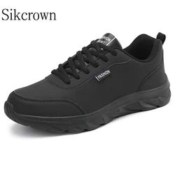 Zapatos Deportivos negros para hombre, zapatillas deportivas ultraligeras de cuero PU, impermeables, resistentes al desgaste, para caminar