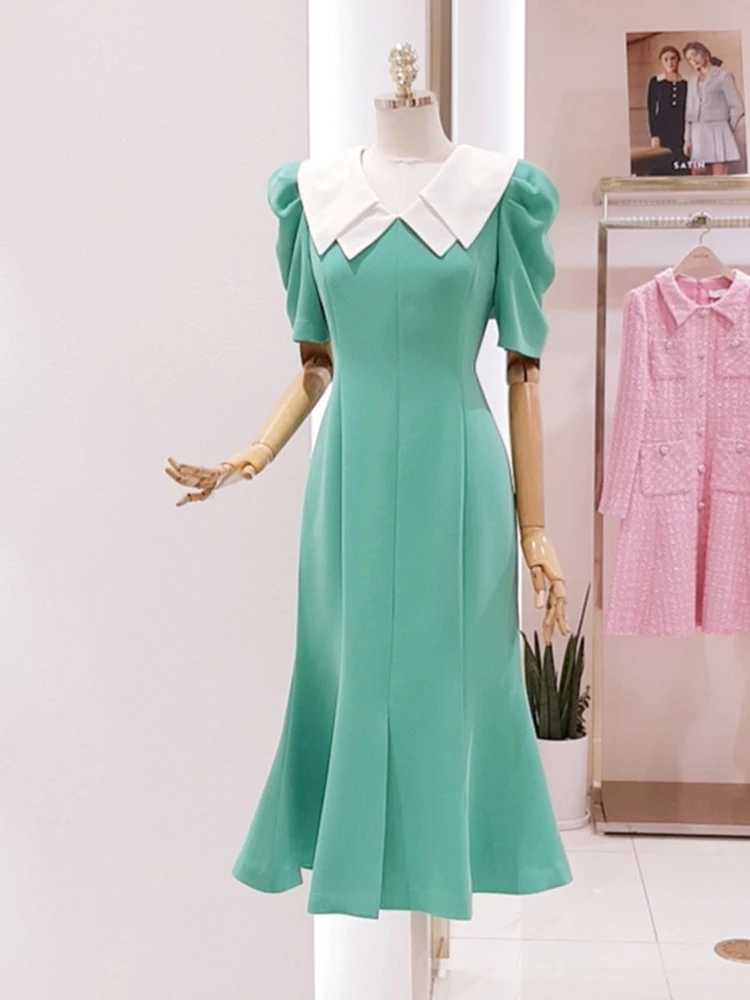 2025 صيف جديد Faion Commute طبقة مزدوجة طوق فقاعة ort Sve Ele التخسيس حورية البحر ذيل Dr منتصف طول ألف خط... #2