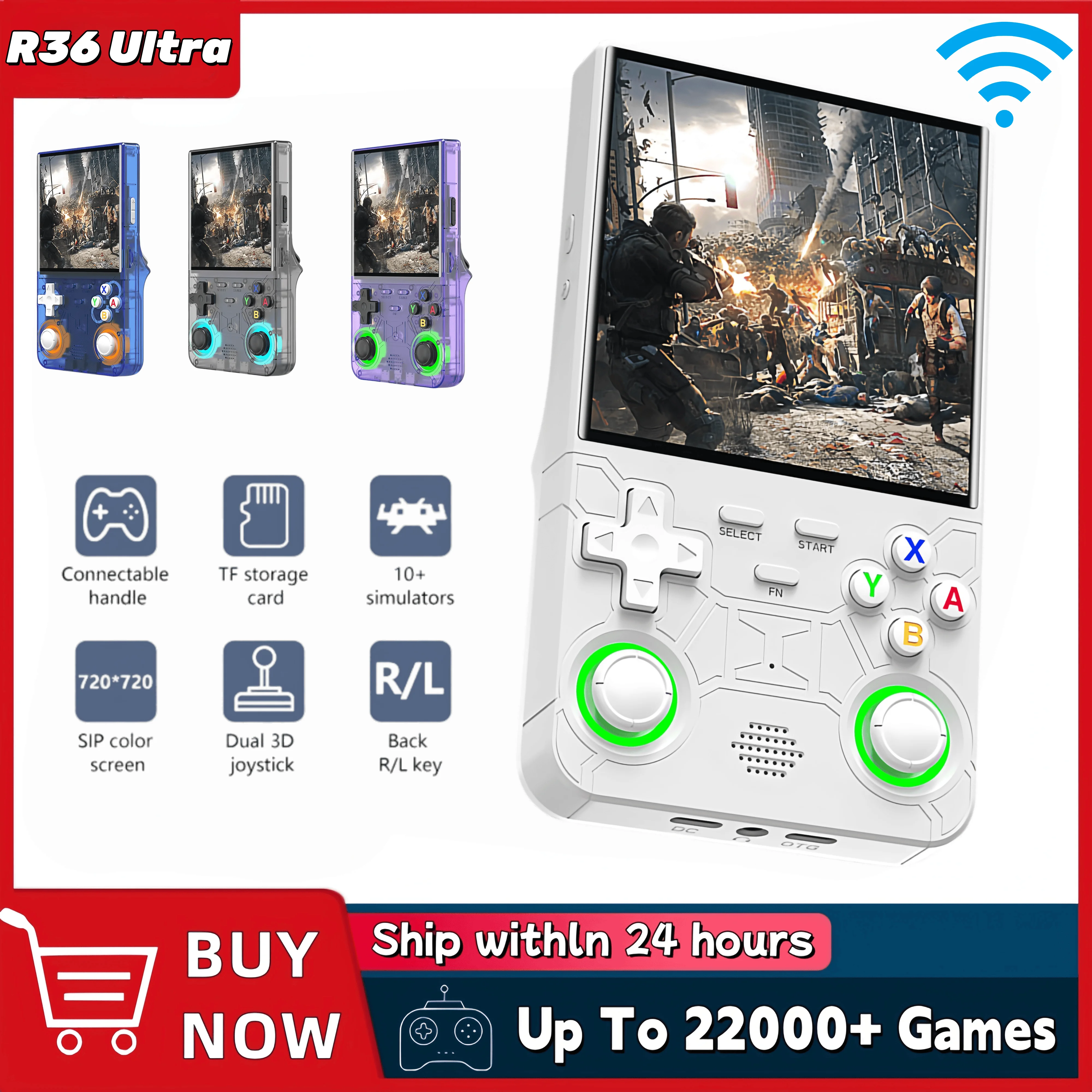 R36 Ultra Handheld WIFI Game Player 4 Inch IPS Screen Open Source Retro Video Player 64G/128G Memory up to 20000+ Games