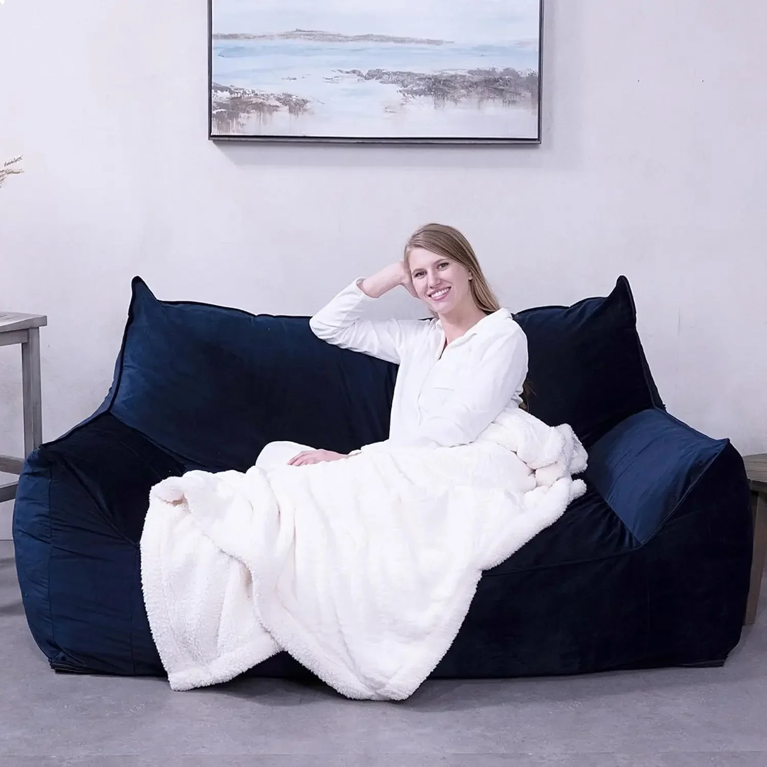 Bean Bag Sofa Chair, Midnight Blue - Bean Bag Chair with Armrests, Bean Bag Couch with High-Density Foam, Lounge Chair for Bedro