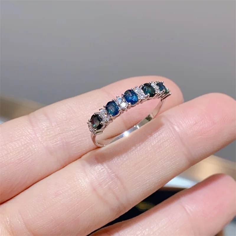 New natural sapphire ring women's 925 silver small and simple style jewelry for young people's daily needs