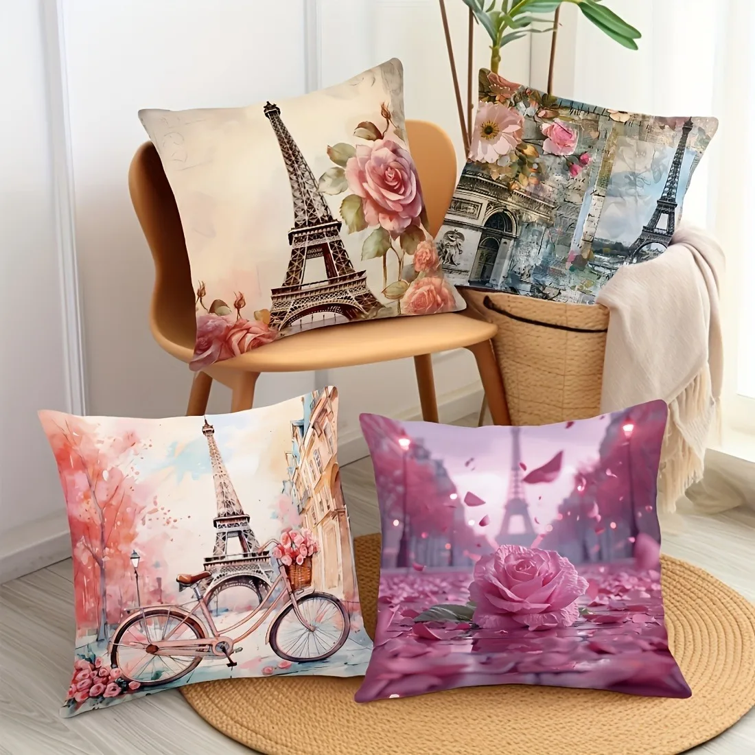 

Мягкая наволочка с цветочным принтом Парижа - наволочка с принтом Эйфелевой башни и розы для дивана, спальни, гостиной