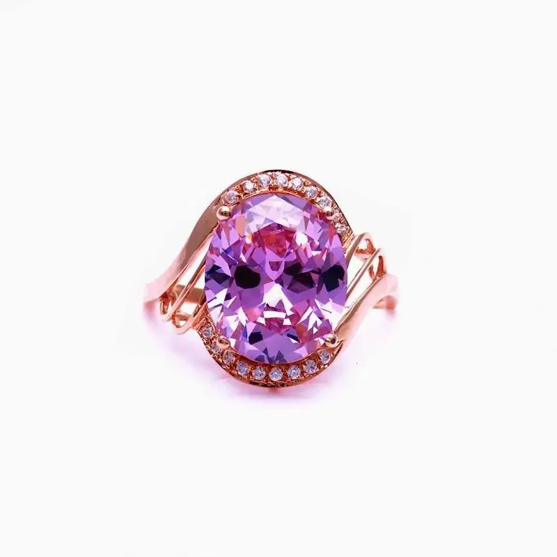 

585 Purple Gold Plated 14K Rose Gold Purple Gemstone Jewelry Crystals Sweet Light Luxury Engagement Rings for Women