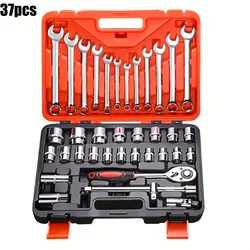 37 pcs Drive Socket Set, 1/2 inch,1/4 inch,3/8 inch Ratchet Wrench Set, S2 & CR-V, Mechanic Tool Kits for Auto Repair Household