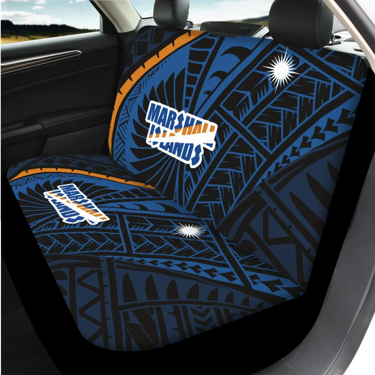 Marshall Island Flag Car Seat Cover Sets for Women Mens Anti-Slip Car Protector Steering Wheel Cover Seat Belt Sets Covers 2023