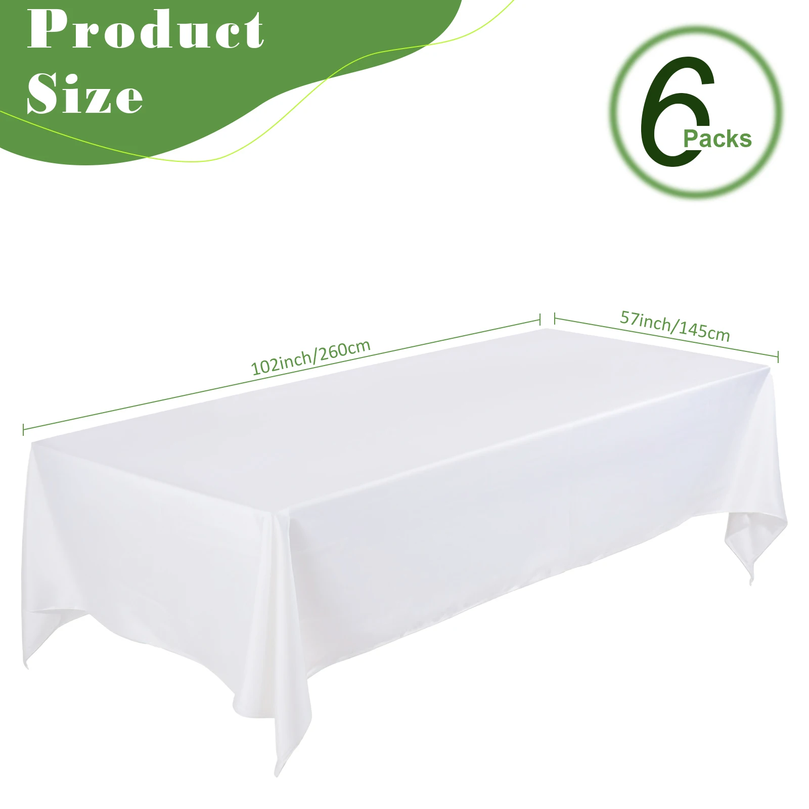 Mantel rectangular de poliéster lavable para mesa de comedor, resistente a las arrugas, 6 piezas, color blanco