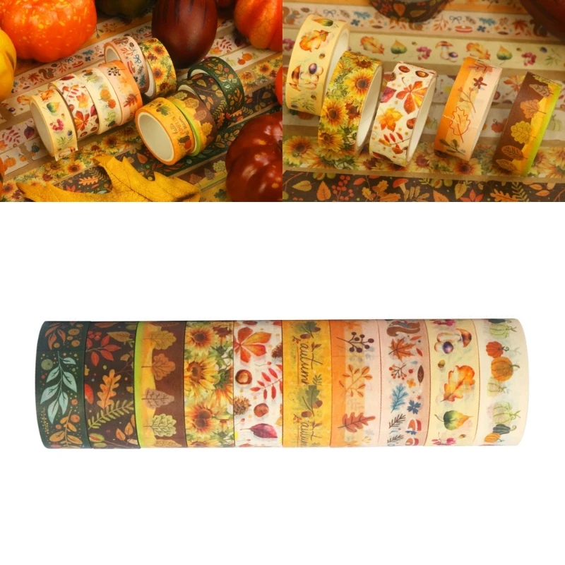 10 Roll Autumn Fall Paper Tape Decorative Tape Scrapbooking Tape DIY Paper Tape Set Hand Account DIY Sticker